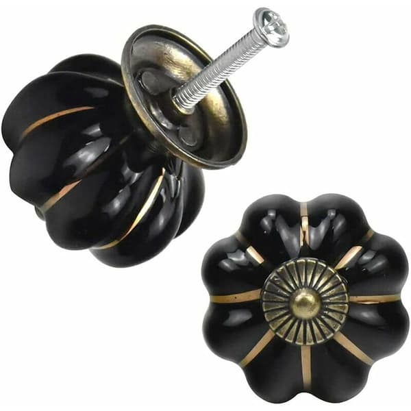 8 x Ceramic Pumpkin Shaped Drawer Knobs Cabinet Knobs for Kitchen Drawers and Cabinets (Black)