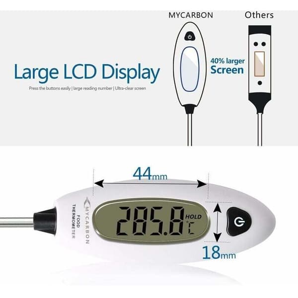 Digital Kitchen Thermometer, 5-Second Fast Reading with Long Probe, Large LCD Screen for BBQ, Baking, Bath Water, Meat Cooking