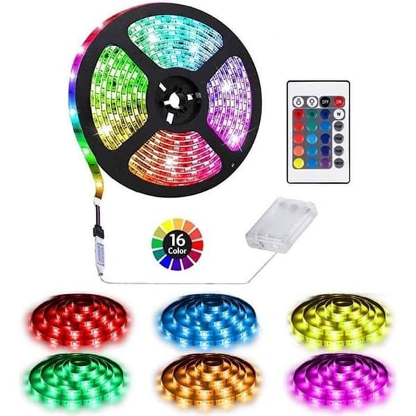 Battery-powered LED strips with remote control, self-adhesive, cuttable, waterproof, 2M 60 LED RGB Strip Lights-FX-