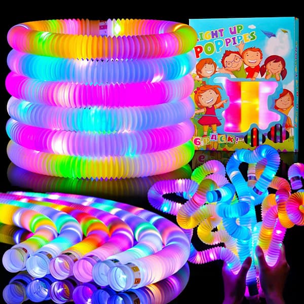 12 stk Mini Pop Tubes Sensoriske Leker, Selvlysende Pop Tube, LED-lampe