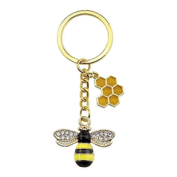 Bee-themed Keychain, Hexagonal Shape, Alloy, Yellow, Gift, 1 pc