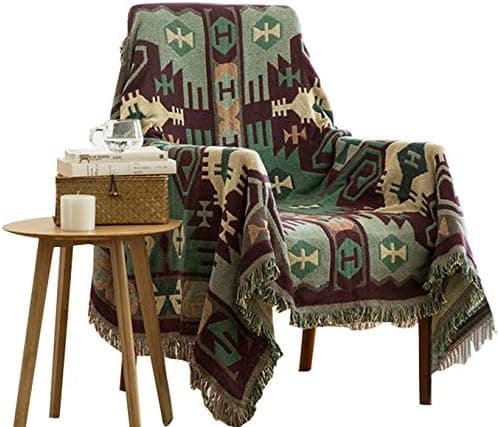 Dekorativt bomullspledd i vevd bomull, sofahåndkle, varmt bomullspledd 130 x 180 cm (bohemisk stil)