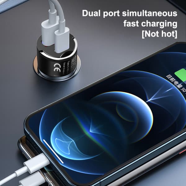 100W billader sigarettenner PD hurtiglading QC3.0 Mini USB Type-C grå
