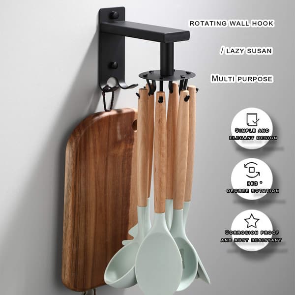 Wall Mounted Utensil Rack, Adjustable Rotating Hooks 360 Rotatable Kitchen Utensil Hanger Hooks Stainless (8 Hooks)