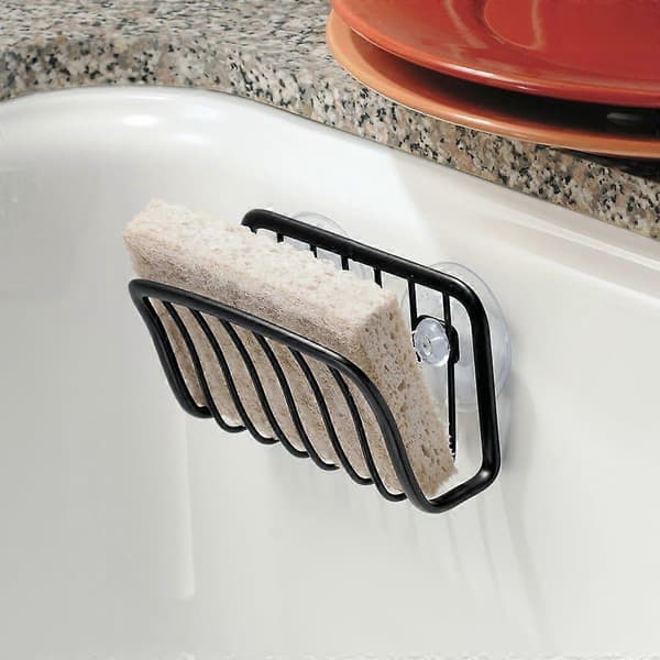 2 Pcs Sponge Holder with Suction Cups, Small Metal Dish Organizer for Sponge and Scrubber, Practical Kitchen Organization Aid, Matte Black [DB]