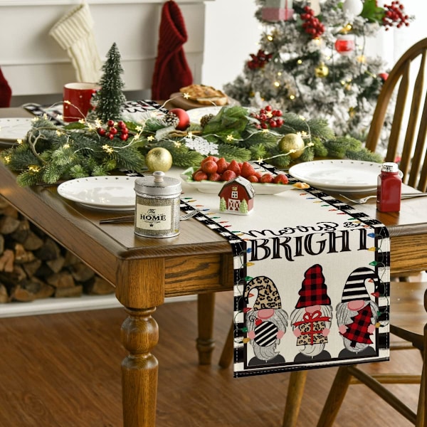 13 x 72 Tommer Julebordsløber med Gave, Merry and Bright, Sæsonbestemt Vinterjuleferie Køkken Spisebord Dekoration