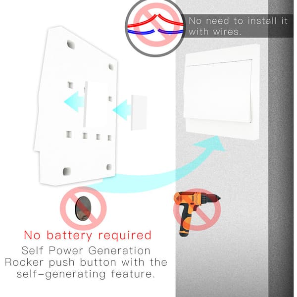 110-230V Wireless Light Switch and Receiver Kit Self-Powered Switch Remote Control Light Fixture, 1 Switch and 1 Receiver-