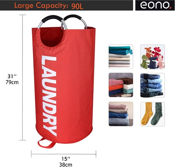 90L Large Laundry Basket, Foldable Fabric Laundry Hamper, Foldable Clothes Bag, Foldable Laundry Container - Red