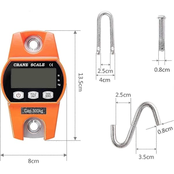 Electronic Scale 300kg Hanging Hook Scale LCD Dynamometer Industrial Hook Scale Weight Scale 300kg/600lbs