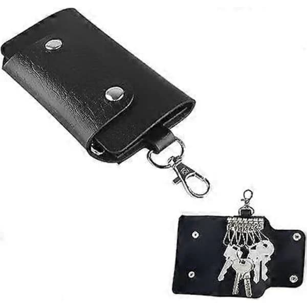 (Black) Key Holder, Leather Key Case, Leather Key Organizer with 6 Hooks for House Keys, Mailbox Keys