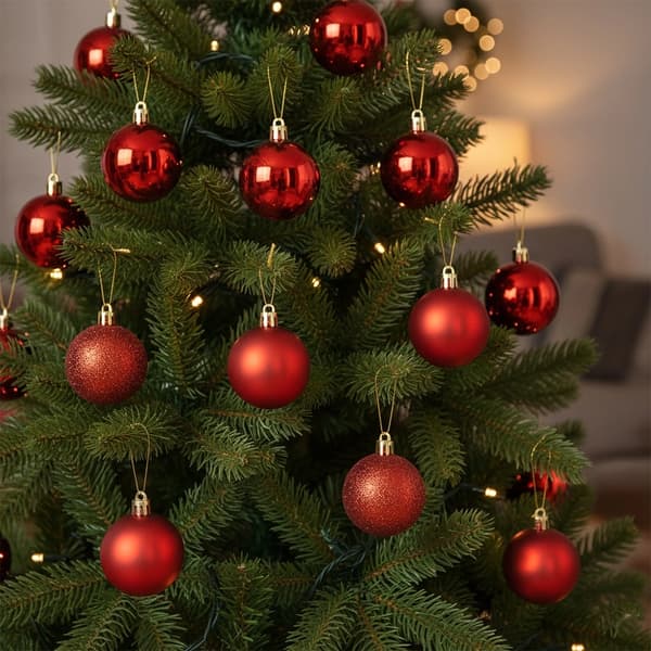Uknuselige røde juletrekuler, 5 cm, sett med 16