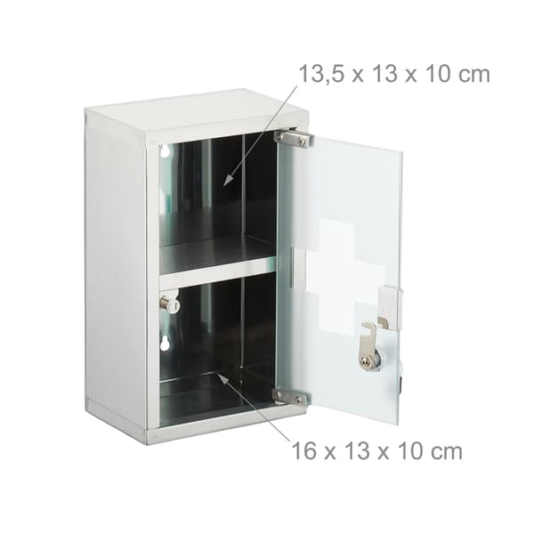 Medicine Cabinet, Frosted Glass, 2 Compartments, Lockable