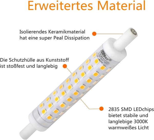 2-pack R7s LED-lampor, 118 mm, varmvitt, 3000K 230V AC