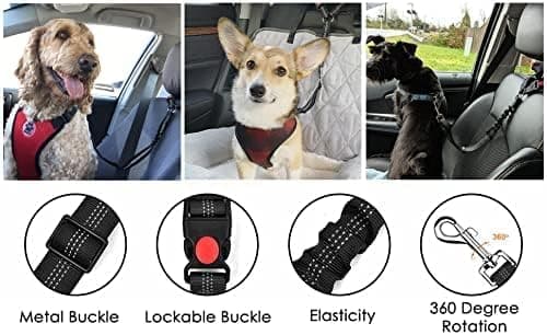 Hundeseler til biler - Justerbar hundesele til bil - Elastisk kæledyrssele til hunde, katte og kæledyr (SORT).