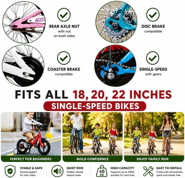 Universal Training Wheels for 12-20 Inch Bicycles – Compatible with Multi-Speed Bikes, Adjustable Height