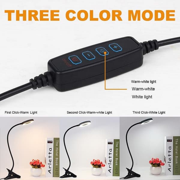 48 LED Desk Lamp with Clamp, 360° Flexible Clamp Lamp Compatible with Reading, 3 Light Modes[LD]