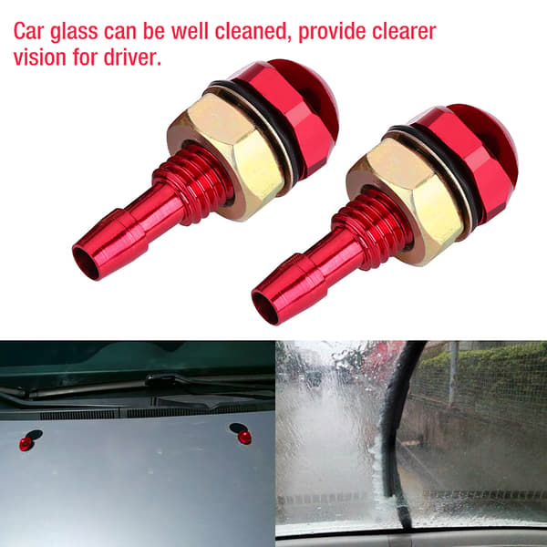2pcs Universal Aluminum Alloy Car Auto Front Windshield Washer Nozzle Red