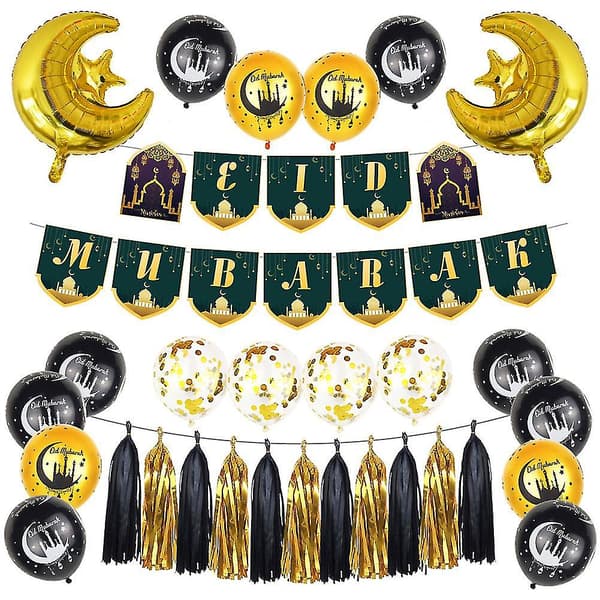 Eid Mubarak -ilmapallot Ramadan-juhlakoristeluun – 4 kpl (hopea)