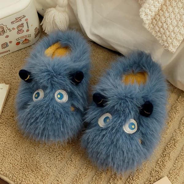 Plysj hjemmesko, søde små monstre, kawaii-nisse, fluffy indendørssko, 24,5 cm