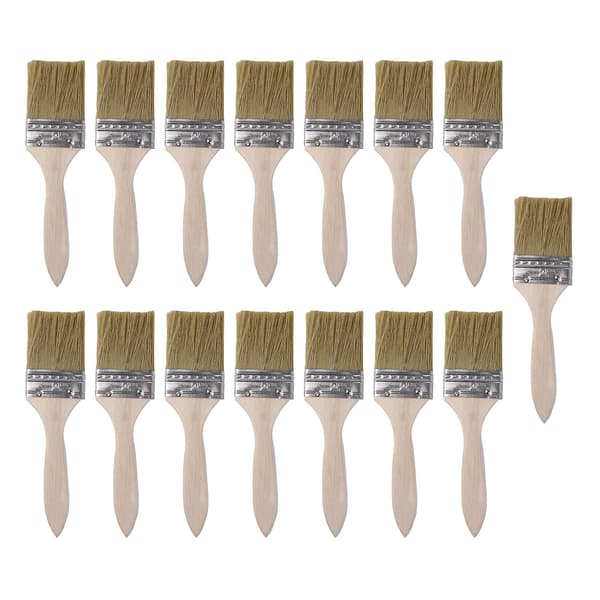 15 Pieces Natural Bristle Paint Brushes, Thin Handle for Indoor Decoration, 2 Inch