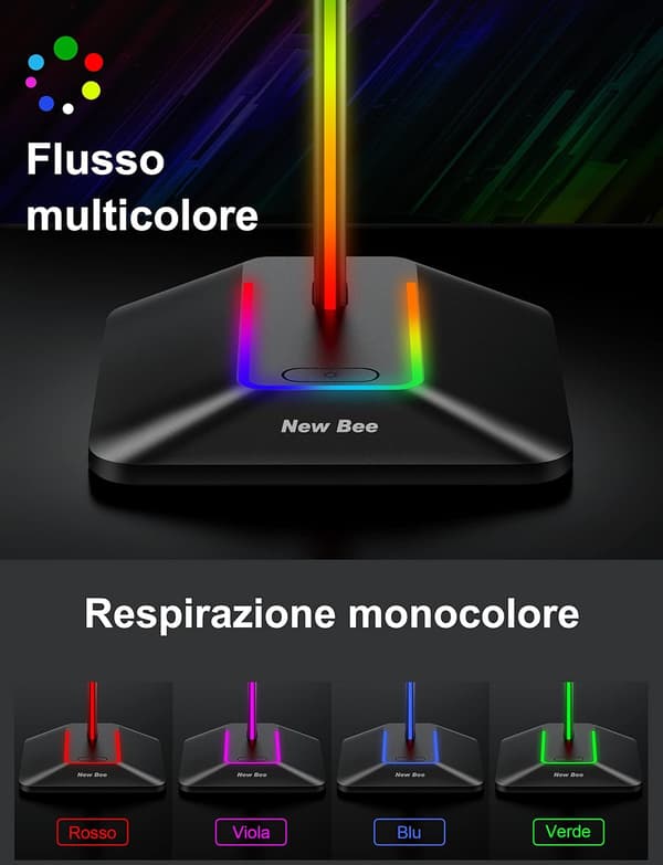 RGB-hodetelefonstativ for gaming-headset, LED-tilbehørsholder med 7 lysmoduser, sklisikker gummi