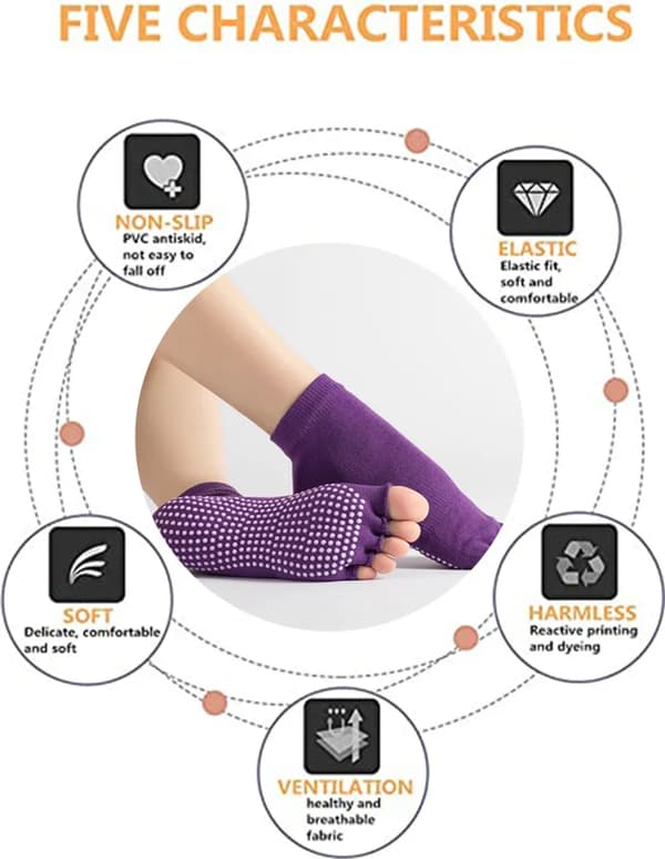 Low-cut socks with full toe - non-slip toe socks - for pilates, yoga