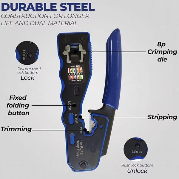 Professional RJ45 Crimping Tool with Stripper and Network Tester Compatible with Ethernet Cables