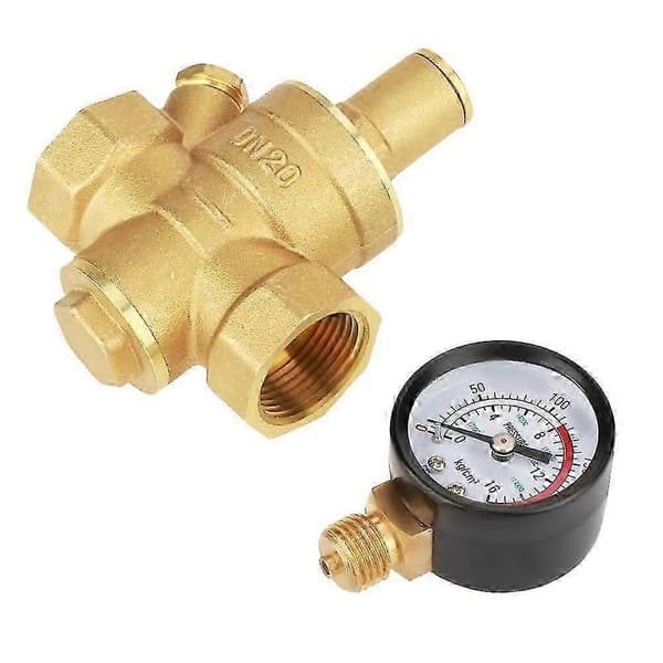 Pressure Regulator, Brass Pressure Regulator, DN20 Adjustable Brass Water Reducer with Gauge