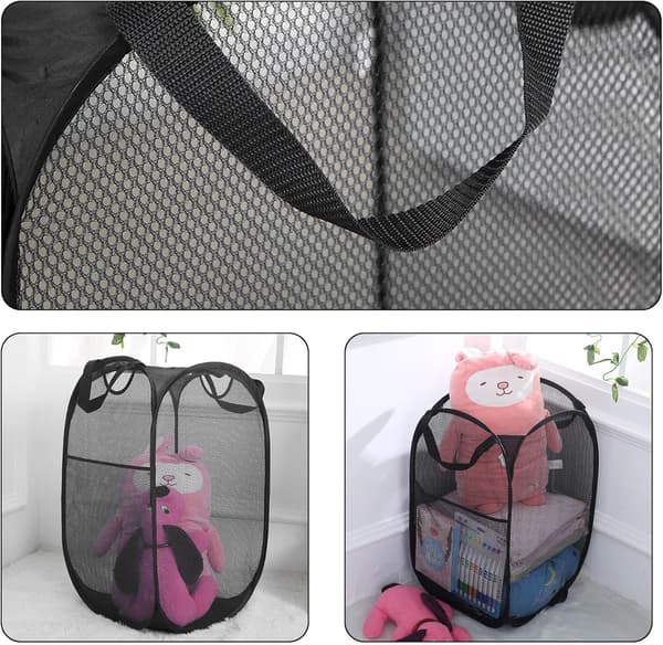 Foldable Mesh Laundry Hamper Black Pop Up Round Storage Basket Compatible with Handles Kids Laundry Hamper for Home Nursery