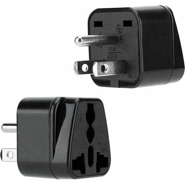 2-pak sort type B rejseadapter kompatibel med Tyskland Italien Spanien Frankrig stikkontakter