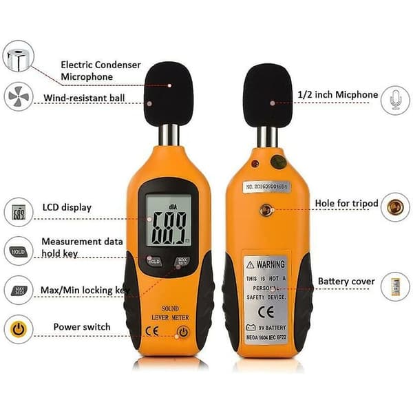 Professionel lydmåler med decibelmåler og baggrundsbelysning