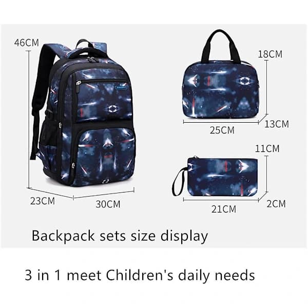 3 Starry Sky School Backpacks for Kids, Primary School Students, Bookbag, Basic Backpack for Teenagers