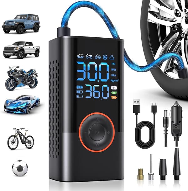 Däckpump Bärbar Luftkompressor Sladdlös Miniluftpump med Digital Tryckmätare 150PSI 3X Snabb