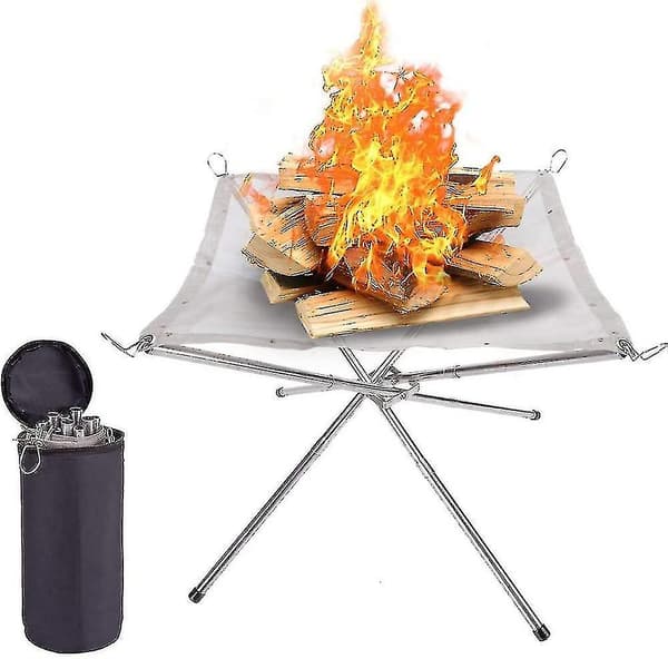 Bærbar foldbar bålstativ, rustfrit stål, velegnet til udendørs campinggrill
