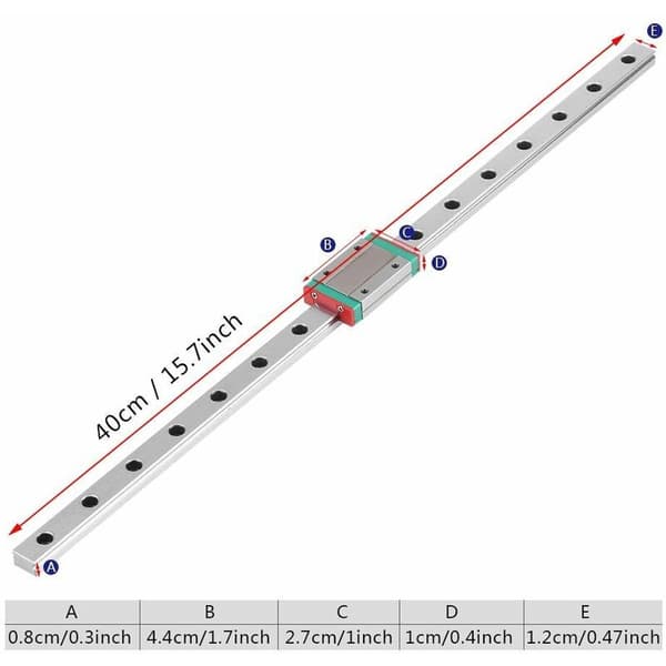 Lineær skinne, 400 lineær glideskinne med vognblokk for DIY 3D-skriver (400 mm)