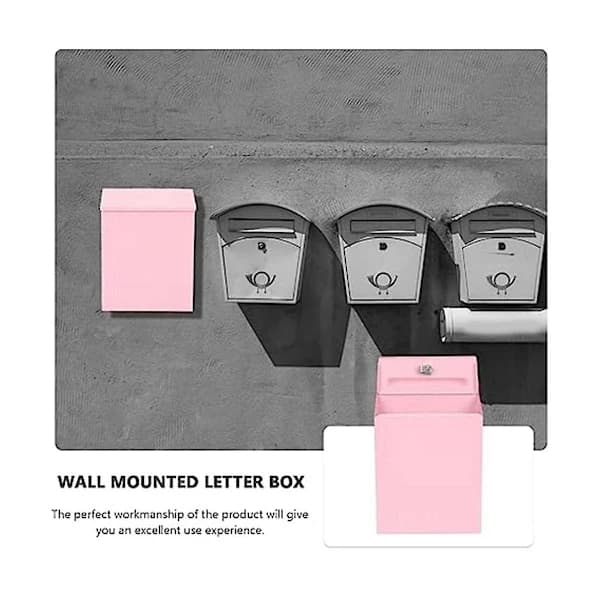 Wall-mounted mailbox with lock, wall-mounted post box, rural mailbox with key, suitable for H Pink