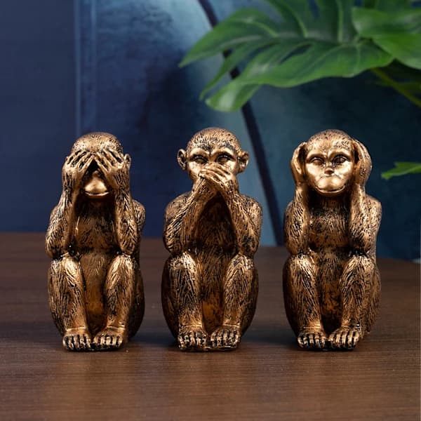 3 pronssinvärisen apahahmon setti \"Älä näe, älä kuule, älä puhu\", A