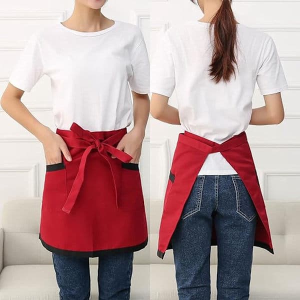 2x Short Aprons - Serving Aprons - Short Cooking Aprons - With Two Pockets - Unisex - One Size Fits All