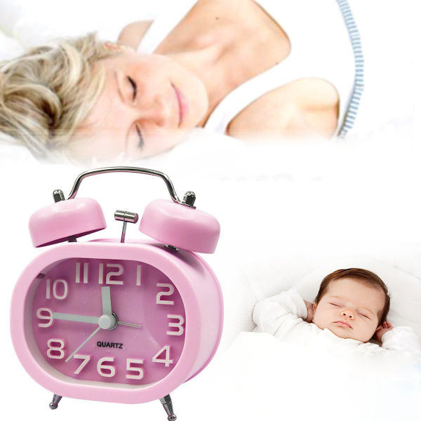 Rosa retro analog väckarklocka kvartsväckarklocka tyst icke-tickande batteridriven dubbelklocka med nattlampa och högt alarm