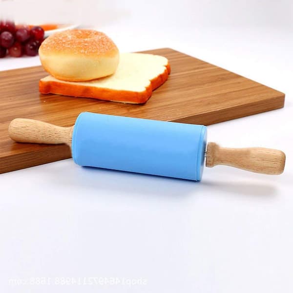 Mini Rolling Pin, 2-pack, Kids Size, Wooden Handle, Non-stick Silicone Rolling Pin for Home Kitchen, Kids Cake, 23 cm