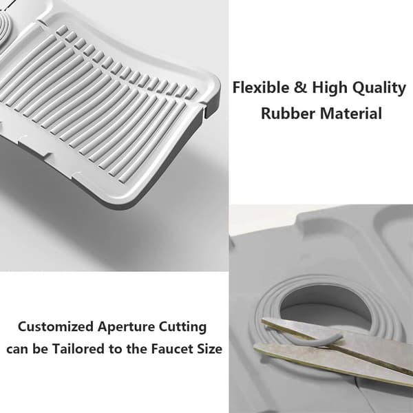 Faucet Splash Guard for Sink, Adjustable Ring Size, Faucet Collection Mat (One Large and One Small, Grey)