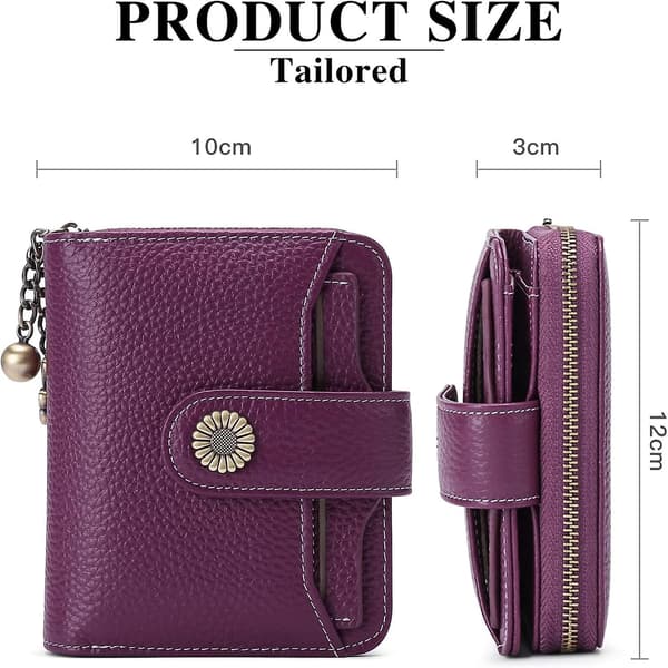 Compact RFID Protected Small Genuine Leather Wallet for Women - Dark Purple