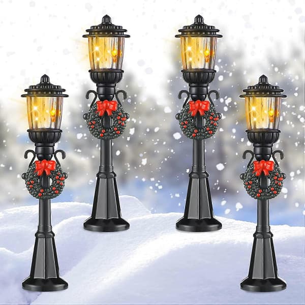 4 stk Mini Julelygte Stolpe Toglampe Miniature Gadelygte Dekorative Lamper til DIY Ved Vej