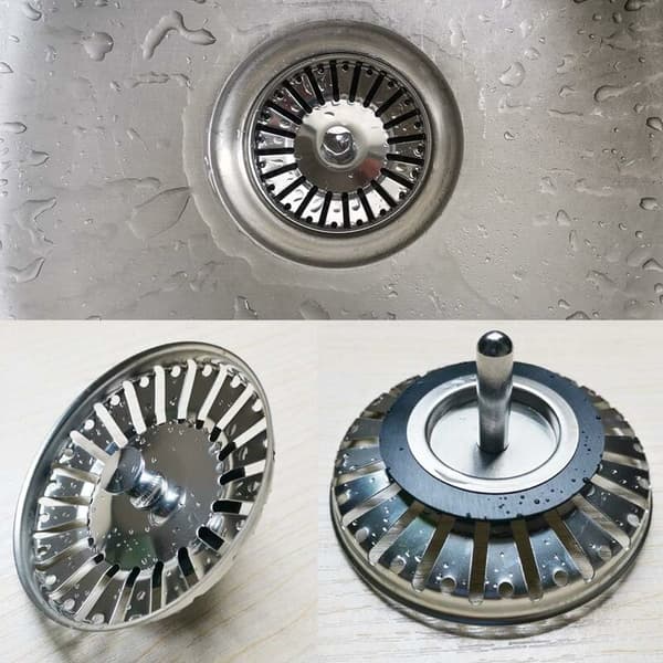 Sil i rustfritt stål, silplugg for vask, avløpsplugg med doble funksjoner, erstatning for avløpskurv (diameter: 84 mm)