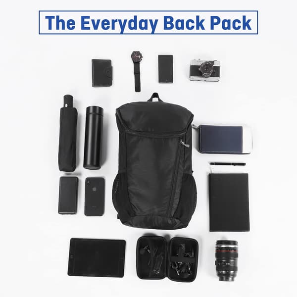 Hiking Backpack, Waterproof and Durable Lightweight Packable Backpack, Outdoor Travel Camping Daypack Foldable - BLACK