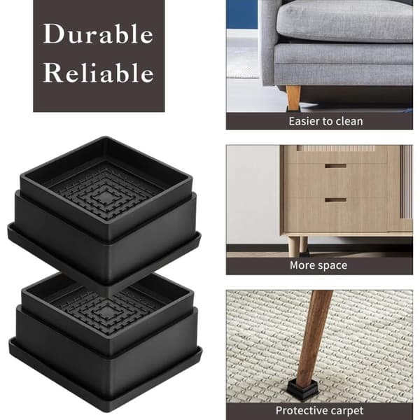 4-pack Furniture Risers, 2.5cm Adjustable Bed Height, Stackable Square Bed Frame, Non-Slip, Bed Risers Suitable for Furniture Tables, Chairs