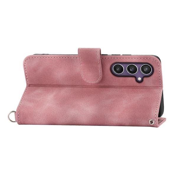 For Samsung Galaxy S25 Case Floral Pattern PU Leather Wallet Phone Case with Strap - Pink
