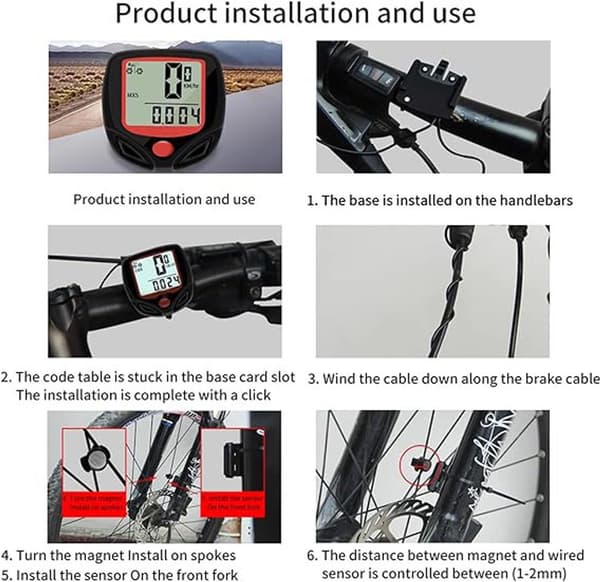Wireless Bicycle Computer Speedometer 2-pack, Easy Installation LCD Bike Meter for Road Bikes, MTB, City Bikes, Black Red