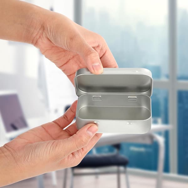 Small Metal Tins with Lids - Rectangular Empty Hinged Tins for Candy, Keys, Earrings, Jewelry (Silver)