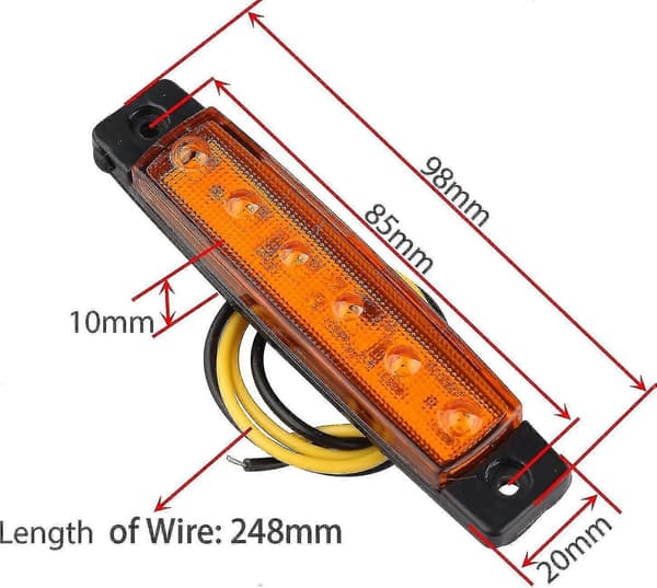10-pakning 12V 6 SMD LED sidemarkeringslys foran og bak for tilhenger, lastebil, campingvogn, bobil, buss, båt